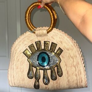Sequin Evil Eye Straw Bag